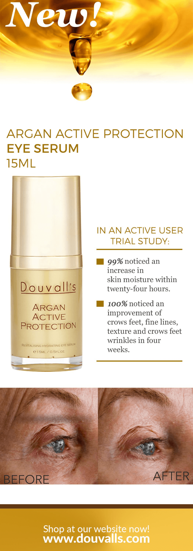 Argan Active Protection Eye Serum 15ml | Anti-Aging Care, Revitalize and hydrate your delicate eye area with Argan Active Protection Eye Serum. Get younger-looking, radiant eyes with our 15ml powerhouse formula.