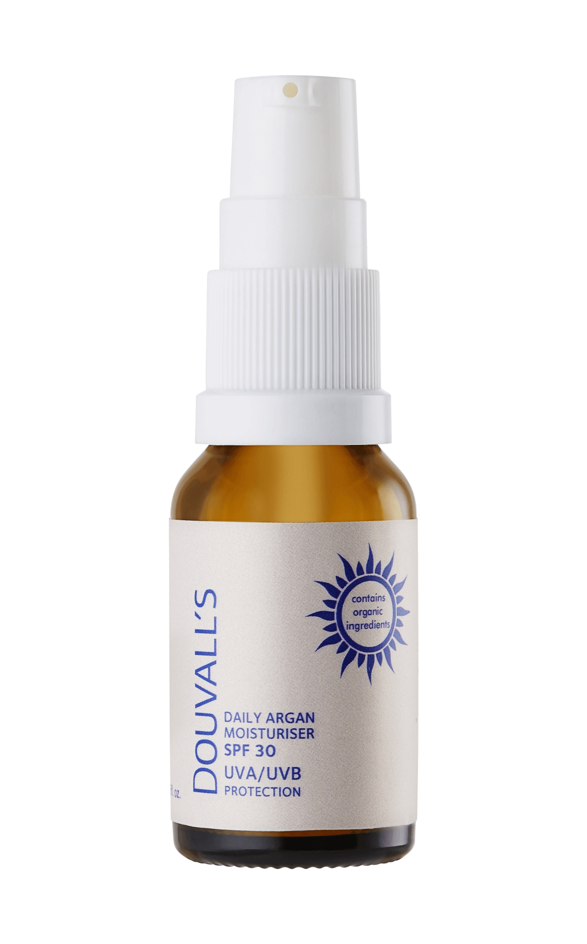 Vegan Argan Daily Moisturiser SPF30 - 15ml | Douvall’s, Nourish and protect your skin with Douvall’s chemical-free Argan Daily Moisturiser, featuring SPF30 UVA/UVB protection. Ideal for vegan skincare routines.