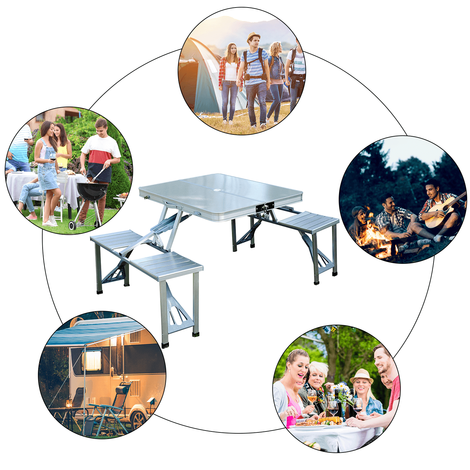 Portable Folding Camping Picnic Table and Chairs Set, Enjoy outdoor activities with the durable Portable Folding Camping Picnic Table and Chairs Set. Perfect for picnics, camping, and fishing. Compact.