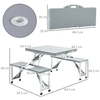 Portable Foldable Camping Picnic Table with Seats - Grey, Enhance outdoor adventures with this collapsible camping picnic table featuring four seats, chairs, and an umbrella hole. Ideal for BBQs and trips.