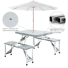 Portable Foldable Camping Picnic Table with Seats - Grey, Enhance outdoor adventures with this collapsible camping picnic table featuring four seats, chairs, and an umbrella hole. Ideal for BBQs and trips.