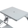 Portable Foldable Camping Picnic Table with Seats - Grey, Enhance outdoor adventures with this collapsible camping picnic table featuring four seats, chairs, and an umbrella hole. Ideal for BBQs and trips.