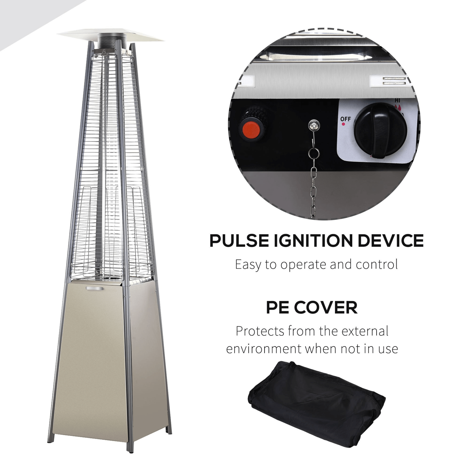 Outsunny 10.5KW Stainless Steel Patio Heater - Silver, Stay warm outdoors with the efficient Outsunny Patio Pyramid Heater. Perfect for gardens, decks, and backyard gatherings.