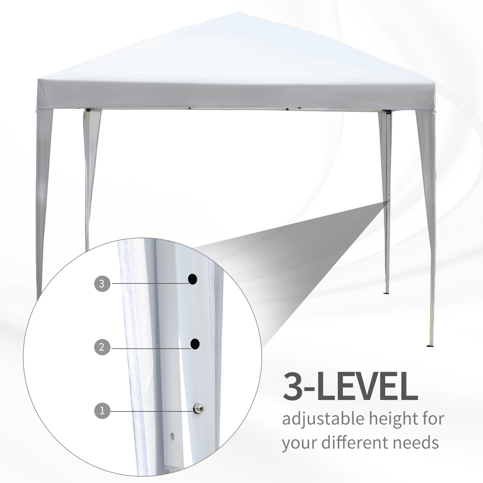 3 x 3M Pop Up Gazebo - Adjustable Party Tent, White, Stay protected at events with the Outsunny 3 x 3M Pop Up Gazebo. Perfect for weddings, BBQs, markets, and more. Weather-resistant and stylish.