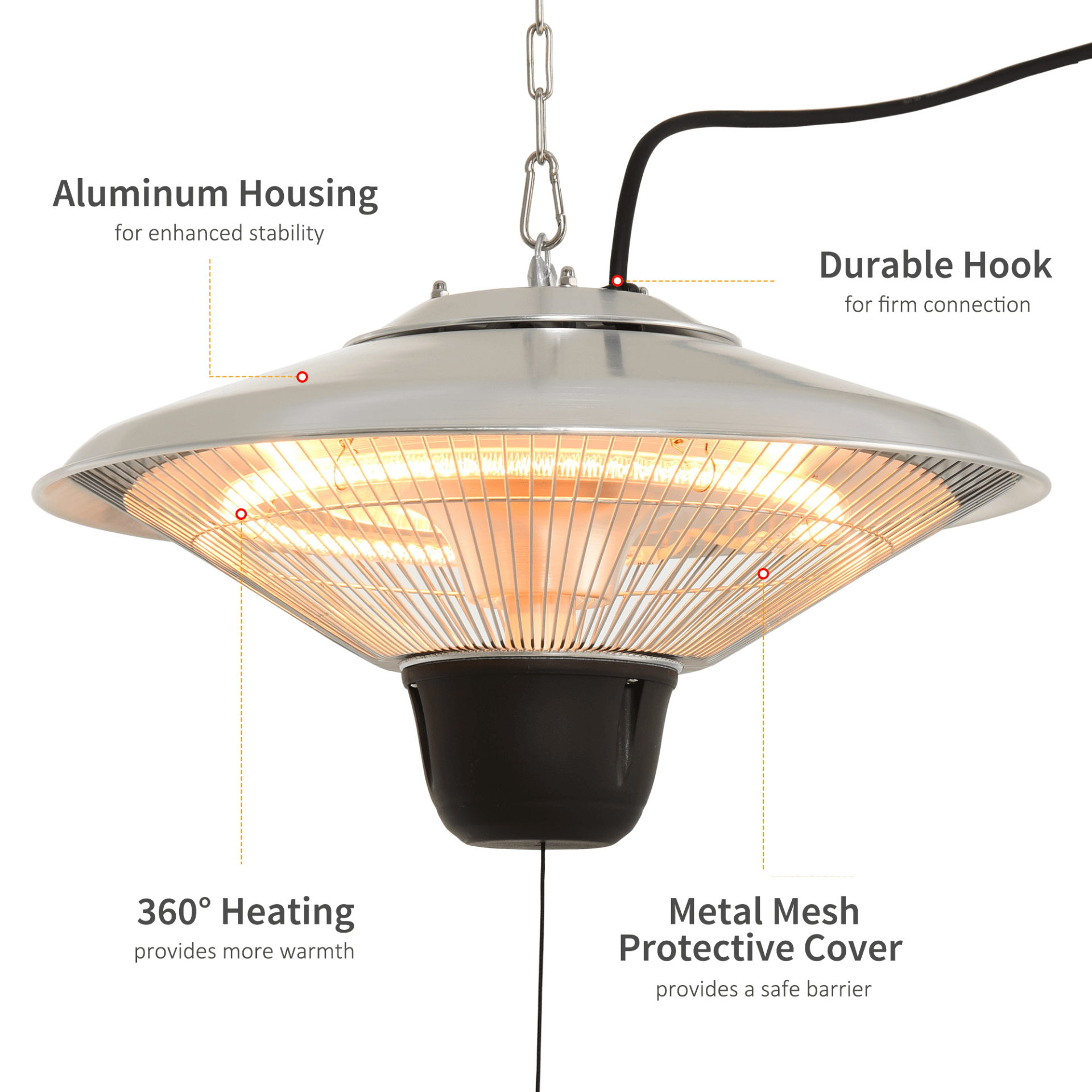 1500W Outdoor Patio Heater - Ceiling Mounted Halogen, Stay warm outdoors with our 1500W ceiling-mounted patio heater. Efficient halogen heating makes your garden, balcony, or terrace inviting and cozy.