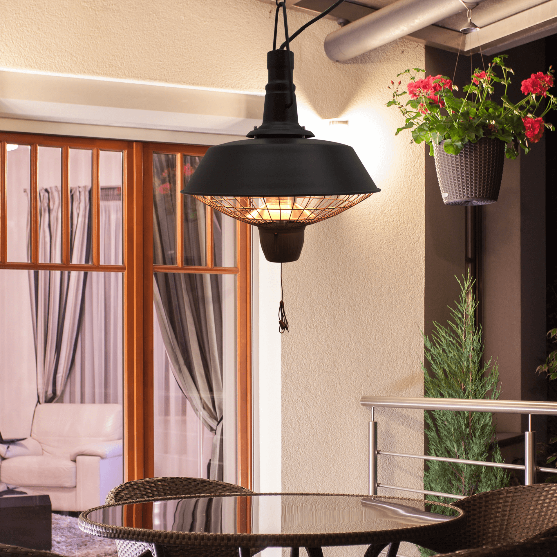 2100W Black Halogen Patio Heater - Ceiling Mounted, Stay warm with our 2100W ceiling mounted patio heater. Enjoy efficient heating and style with a vintage black design. Safe and perfect for any outdoor space.