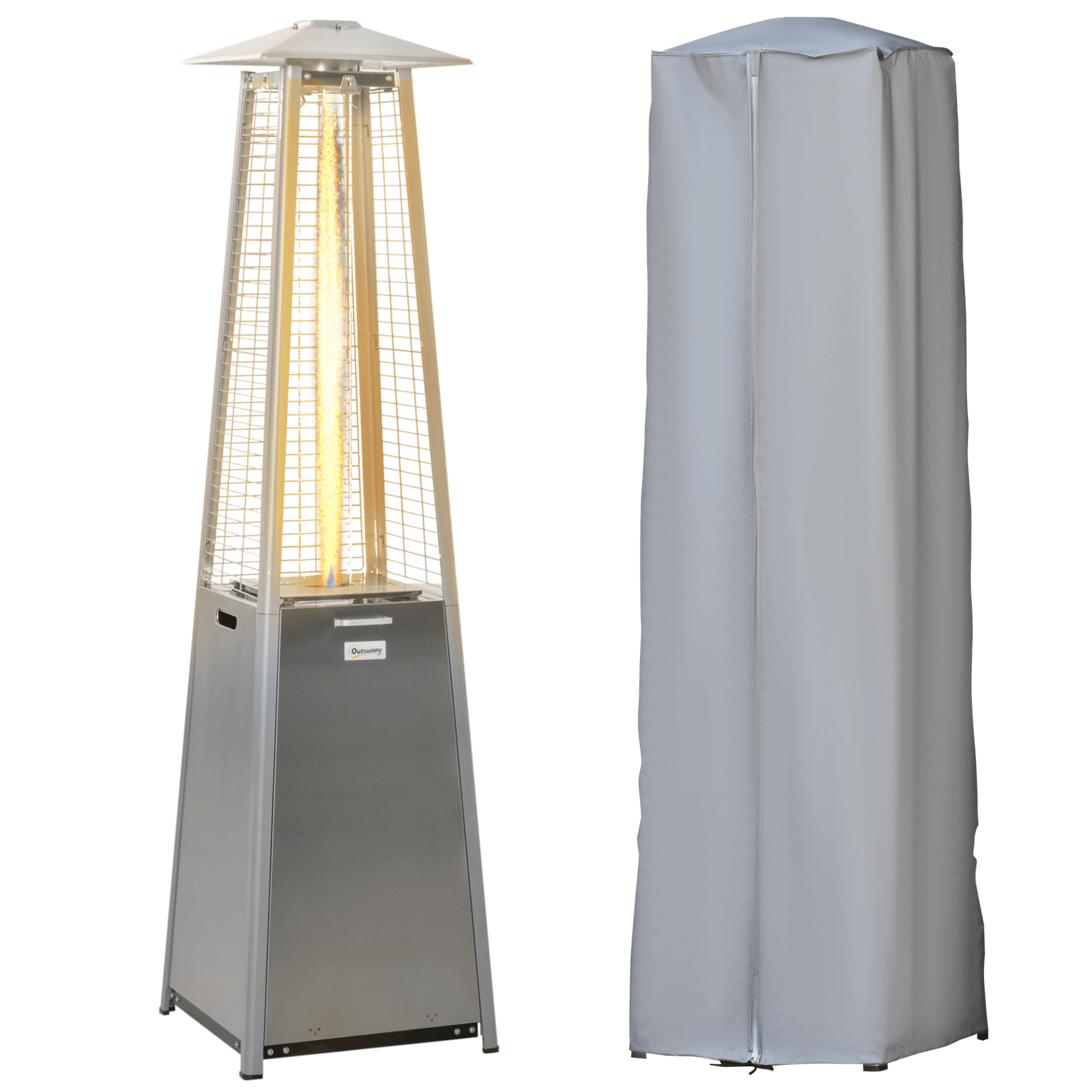 Outsunny Stainless Steel Pyramid Patio Heater - 11.2KW, Enjoy year-round warmth with the stylish Outsunny 11.2KW Stainless Steel Patio Heater, perfect for any outdoor space.