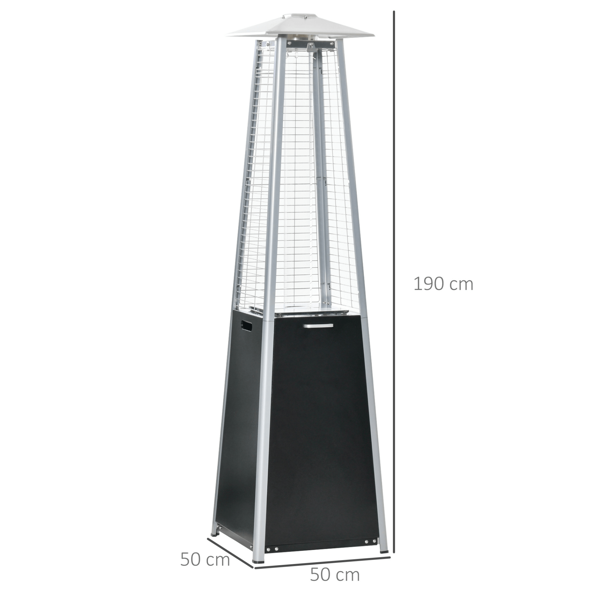 Outsunny 11.2KW Pyramid Patio Gas Heater - Sleek Black, Enjoy cozy outdoor nights with the 11.2KW Outsunny gas heater. Stylish, safe, and easy to use with wheels for mobility. Perfect for any outdoor space!