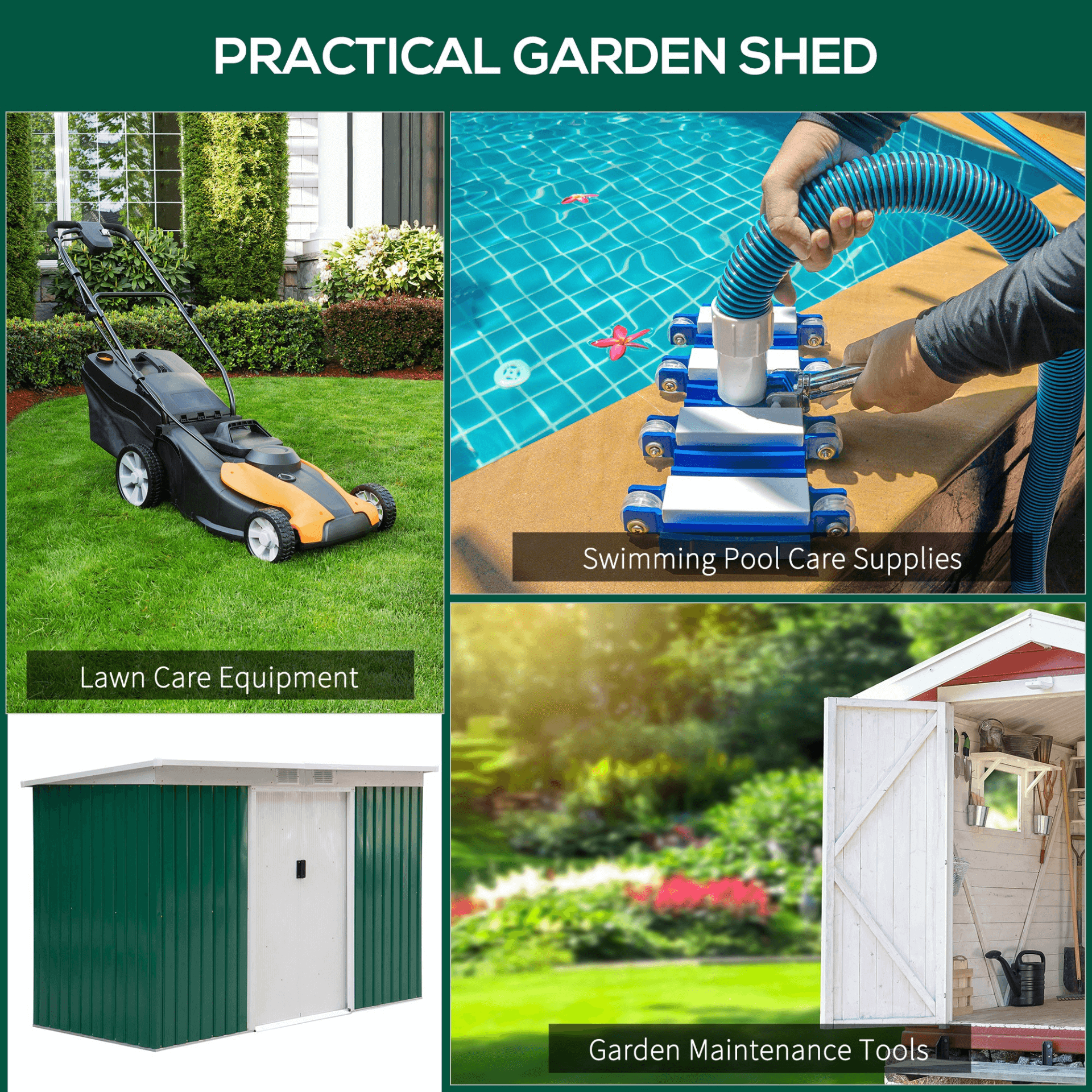 Durable 9ft x 4ft Metal Garden Storage Shed, Spacious 9ft x 4ft garden storage shed with galvanized steel construction, double sliding doors, and superior weather protection.