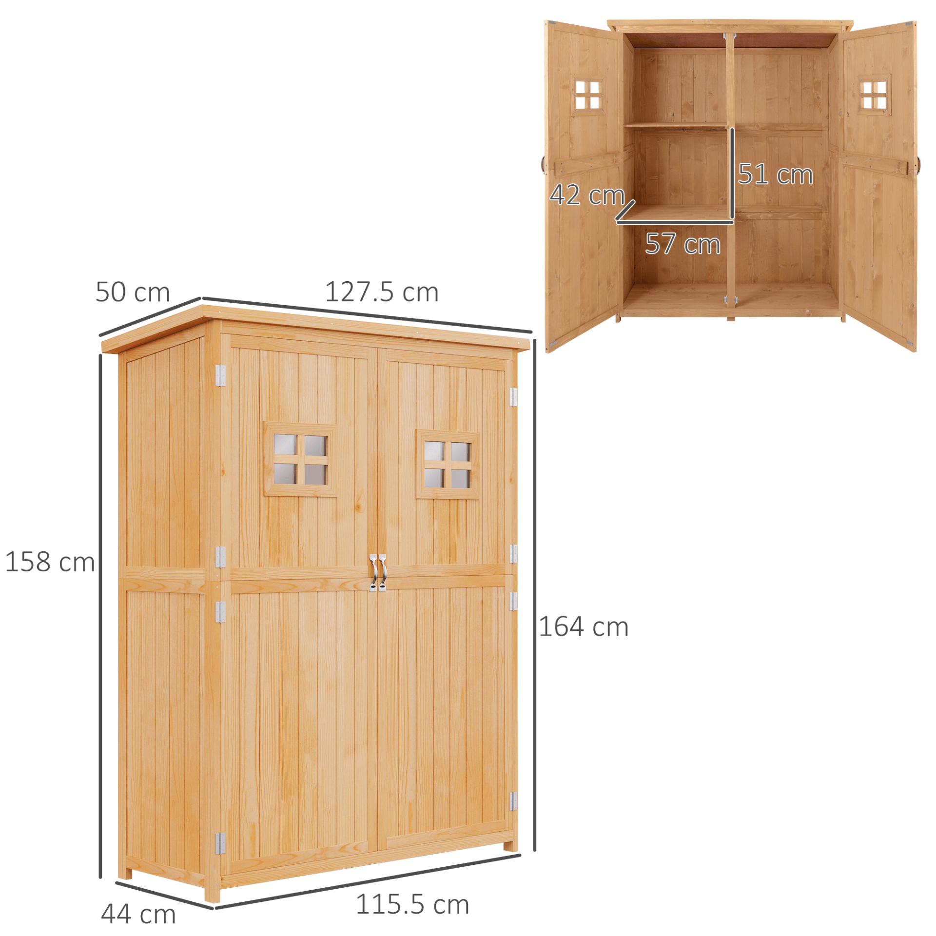 Wooden Garden Shed Tool Storage | Durable Organizer, Organize your garden with ease using our Garden Shed Tool Storage. Built from solid fir wood, this durable outdoor storage features double doors and two windows