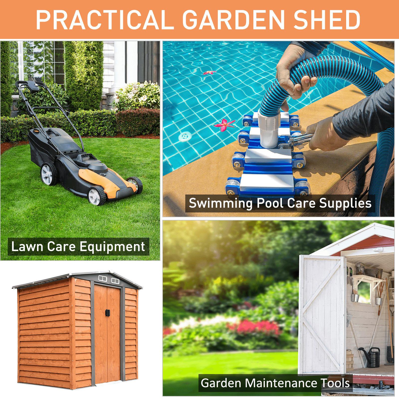 Durable 6.5x5.2ft Garden Metal Storage Shed, Organize your garden in style with our durable brown metal storage shed. Spacious 6.5x5.2ft with wood grain finish for ample tool protection.