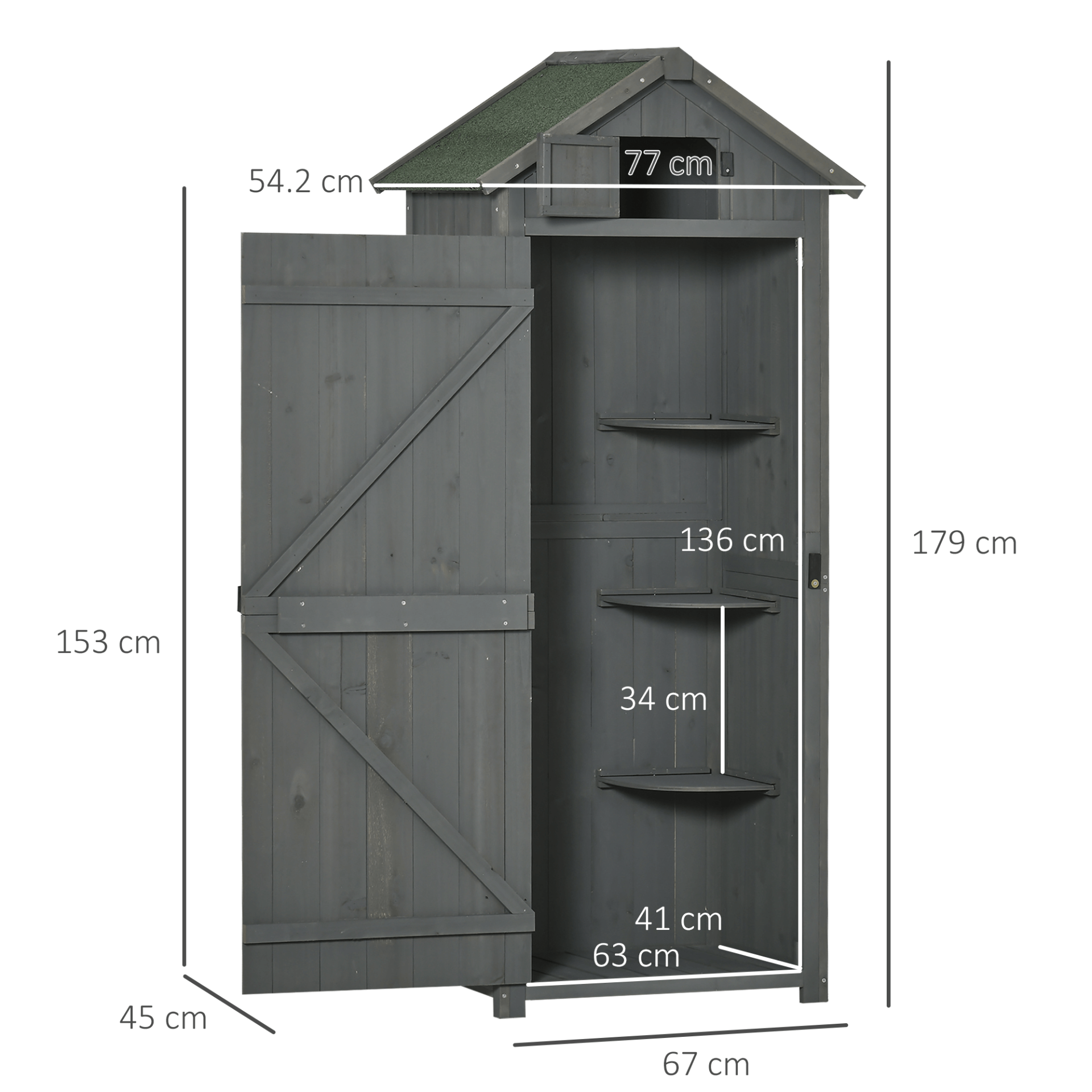 Durable Garden Shed - 3 Shelf Vertical Storage, Organize and protect your garden tools with a durable wood shed. Features 3 shelves, solid fir wood construction, and weather-resistant exterior.