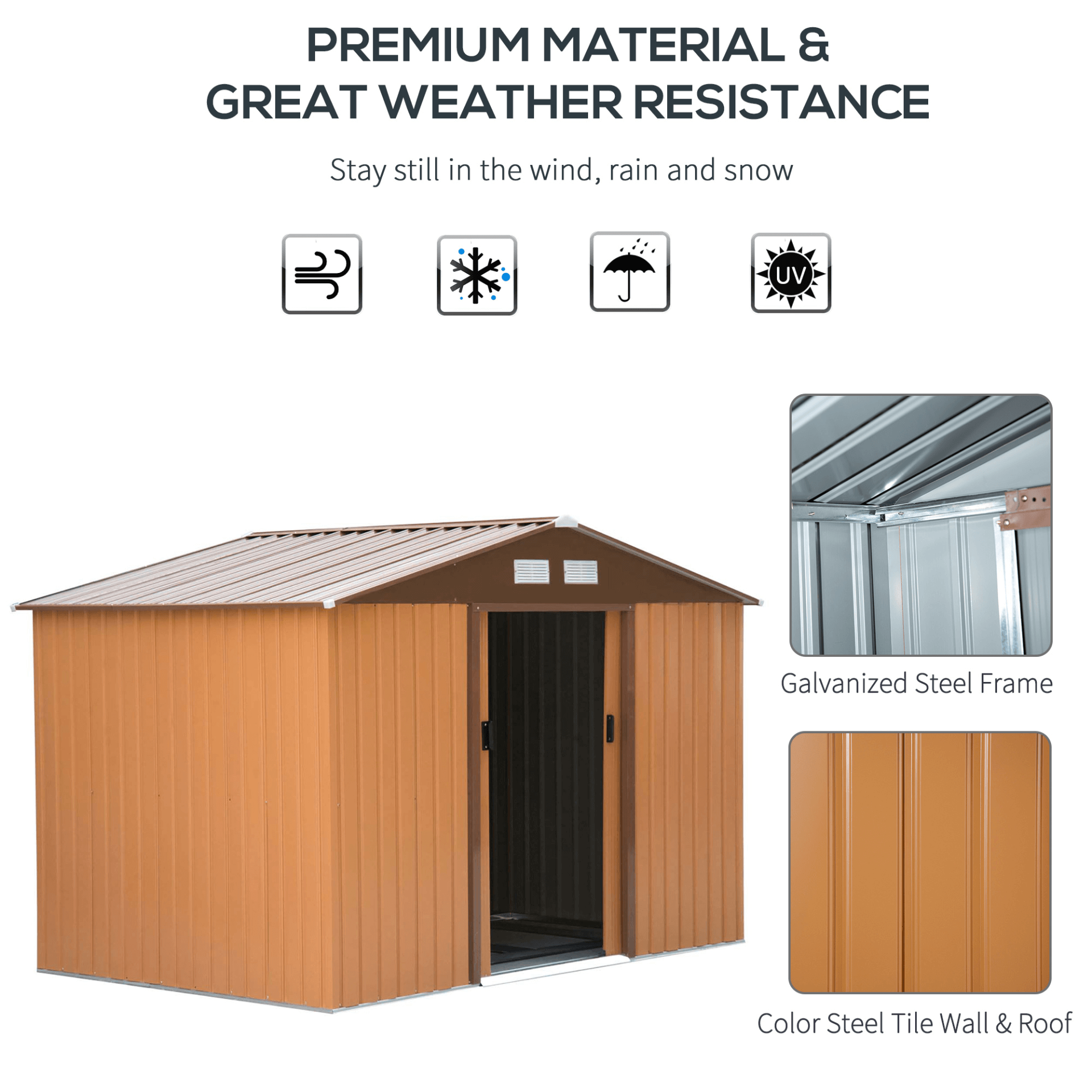 9 x 6FT Metal Storage Shed - Durable & Weather-Resistant, Keep your outdoor space organized with a 9 x 6FT metal storage shed. Features ventilation, double doors, and galvanized steel construction.