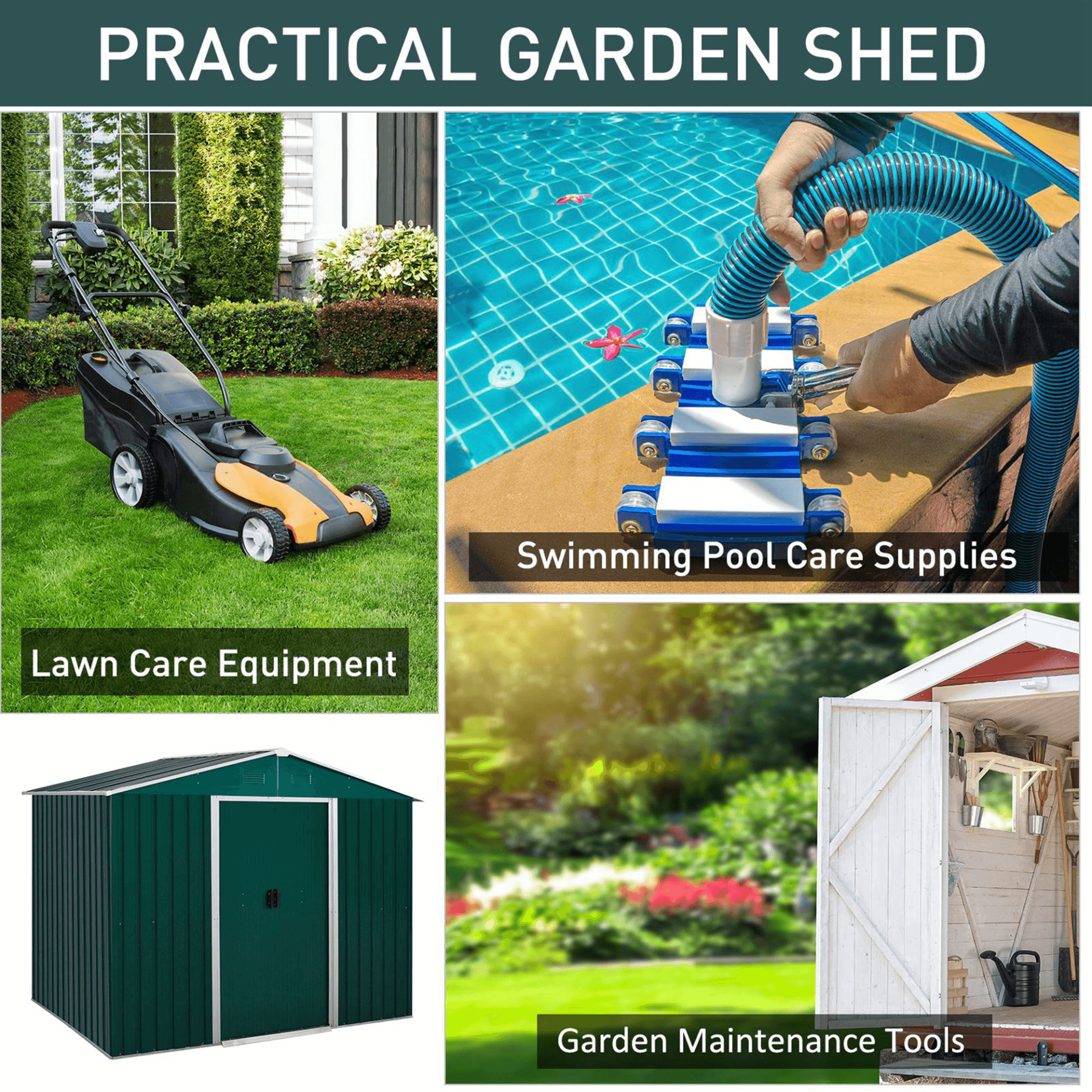 Durable 8x6ft Garden Metal Storage Shed with Sliding Doors, Discover a spacious and robust green outdoor storage solution with our 8x6ft garden metal shed. Perfect for storing tools, equipment, and more!