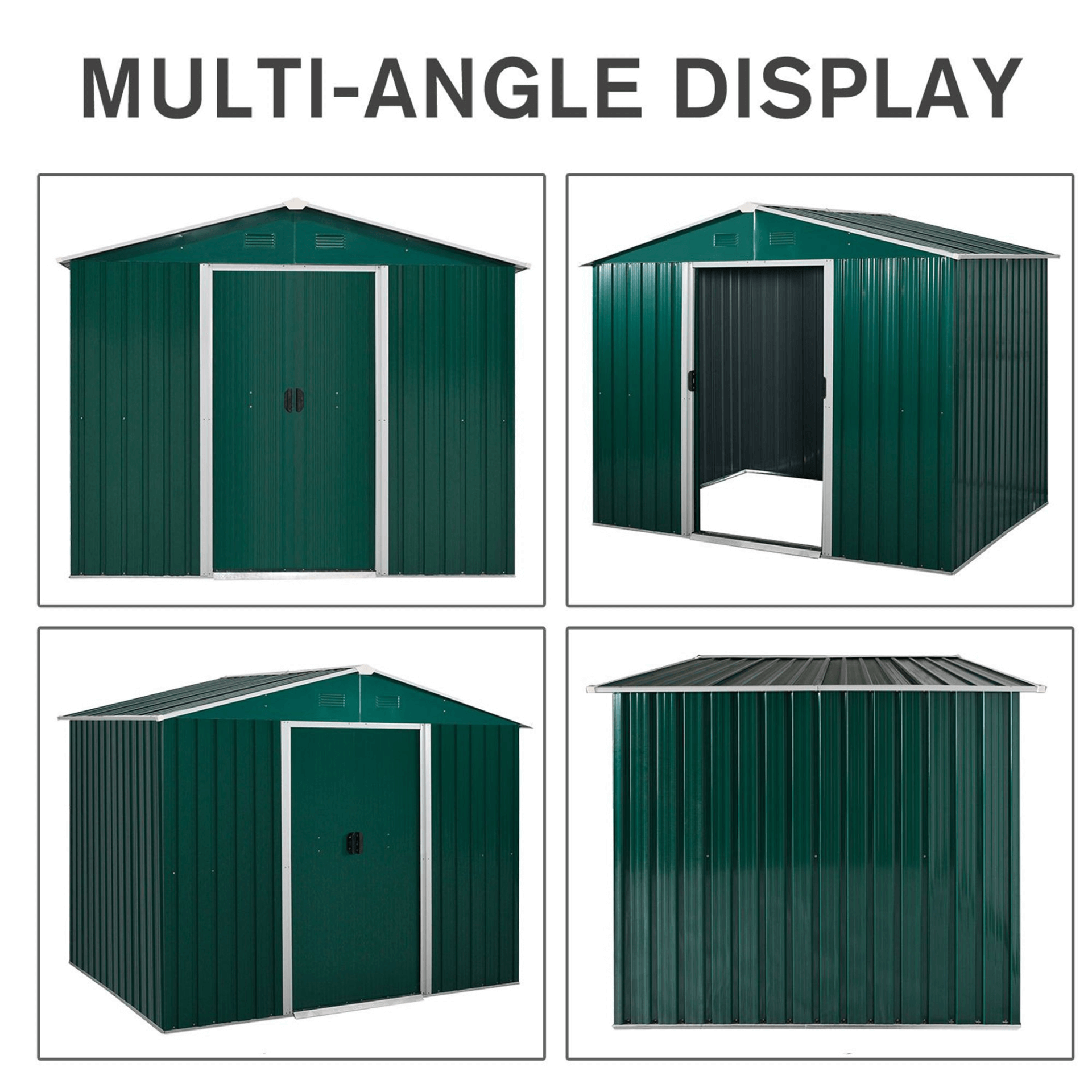 Durable 8x6ft Garden Metal Storage Shed with Sliding Doors, Discover a spacious and robust green outdoor storage solution with our 8x6ft garden metal shed. Perfect for storing tools, equipment, and more!