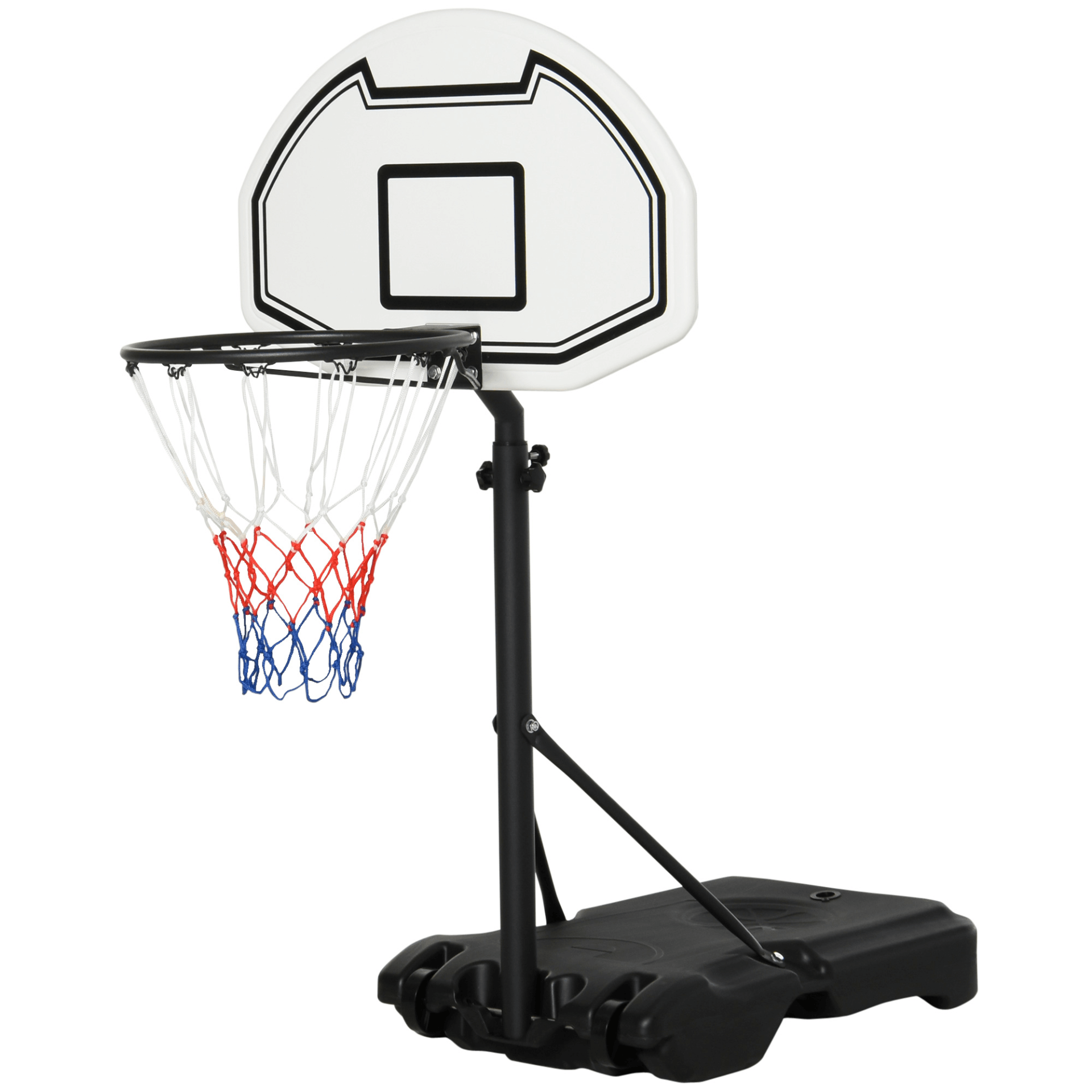 Adjustable Basketball Stand for Kids & Adults, Versatile basketball stand with 94-123cm height range. Sturdy steel frame, durable backboard, and perfect for poolside fun. Ideal for both kids and adults.