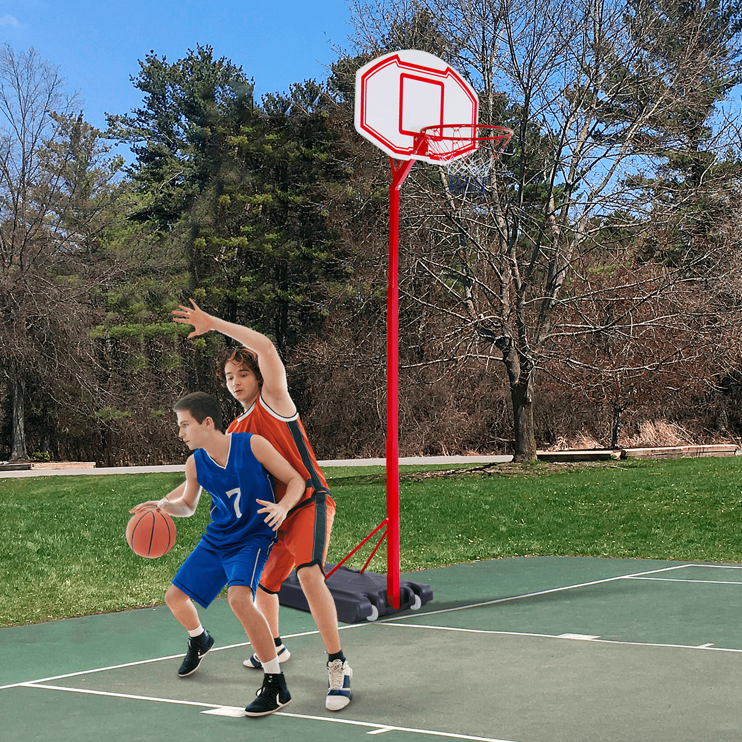 Adjustable Basketball Hoop Stand | Indoor & Outdoor Fun, Enjoy endless basketball fun with the HOMCOM Adjustable Hoop! Perfect for kids & adults, featuring adjustable height for all players.