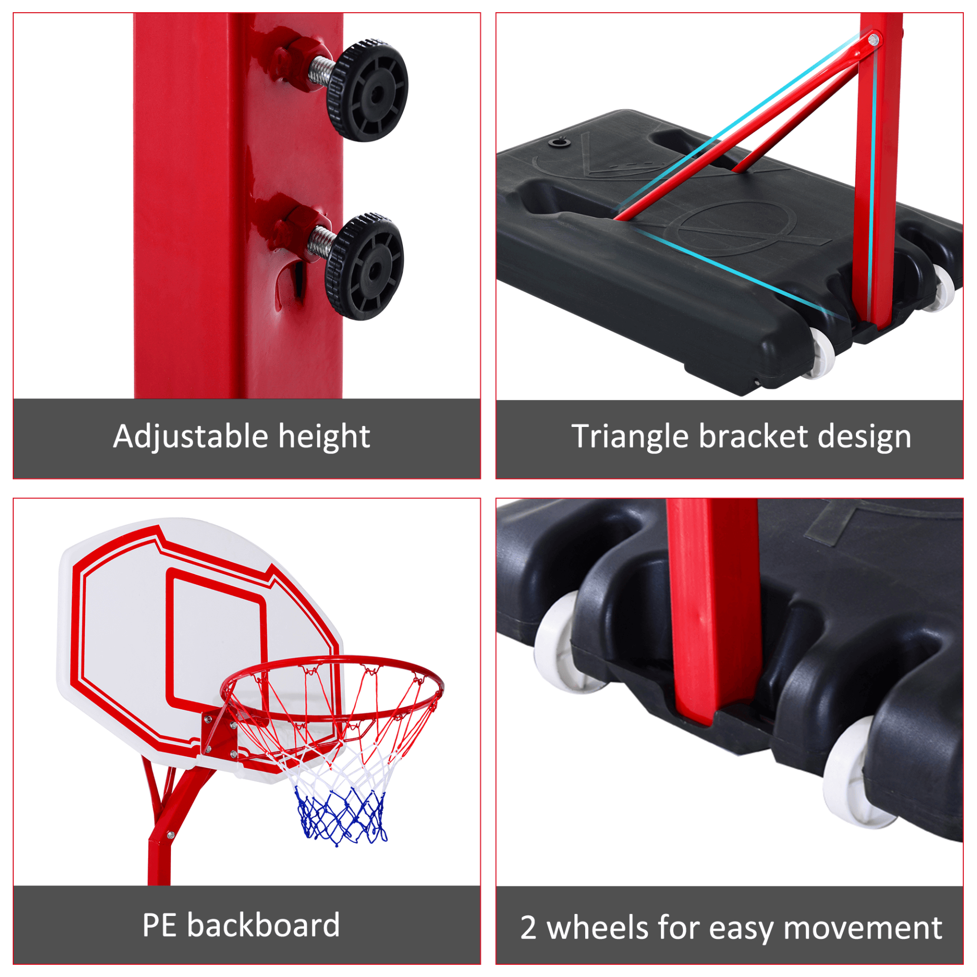 Adjustable Basketball Hoop Stand | Indoor & Outdoor Fun, Enjoy endless basketball fun with the HOMCOM Adjustable Hoop! Perfect for kids & adults, featuring adjustable height for all players.