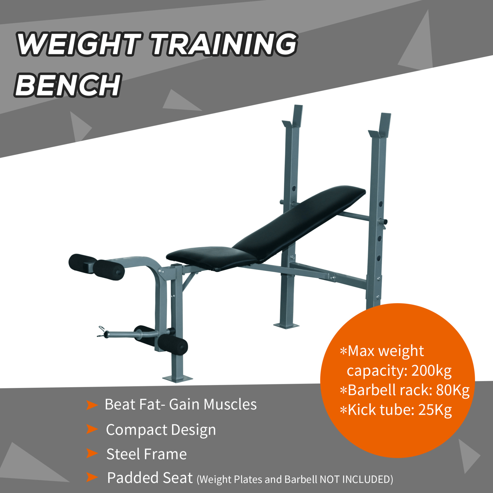 Heavy Duty Adjustable Multi Gym Weight Bench, Transform your home workouts with this versatile weight bench. Ideal for stretching, ab exercises, and leg workouts. Durable steel design with 4 positions.