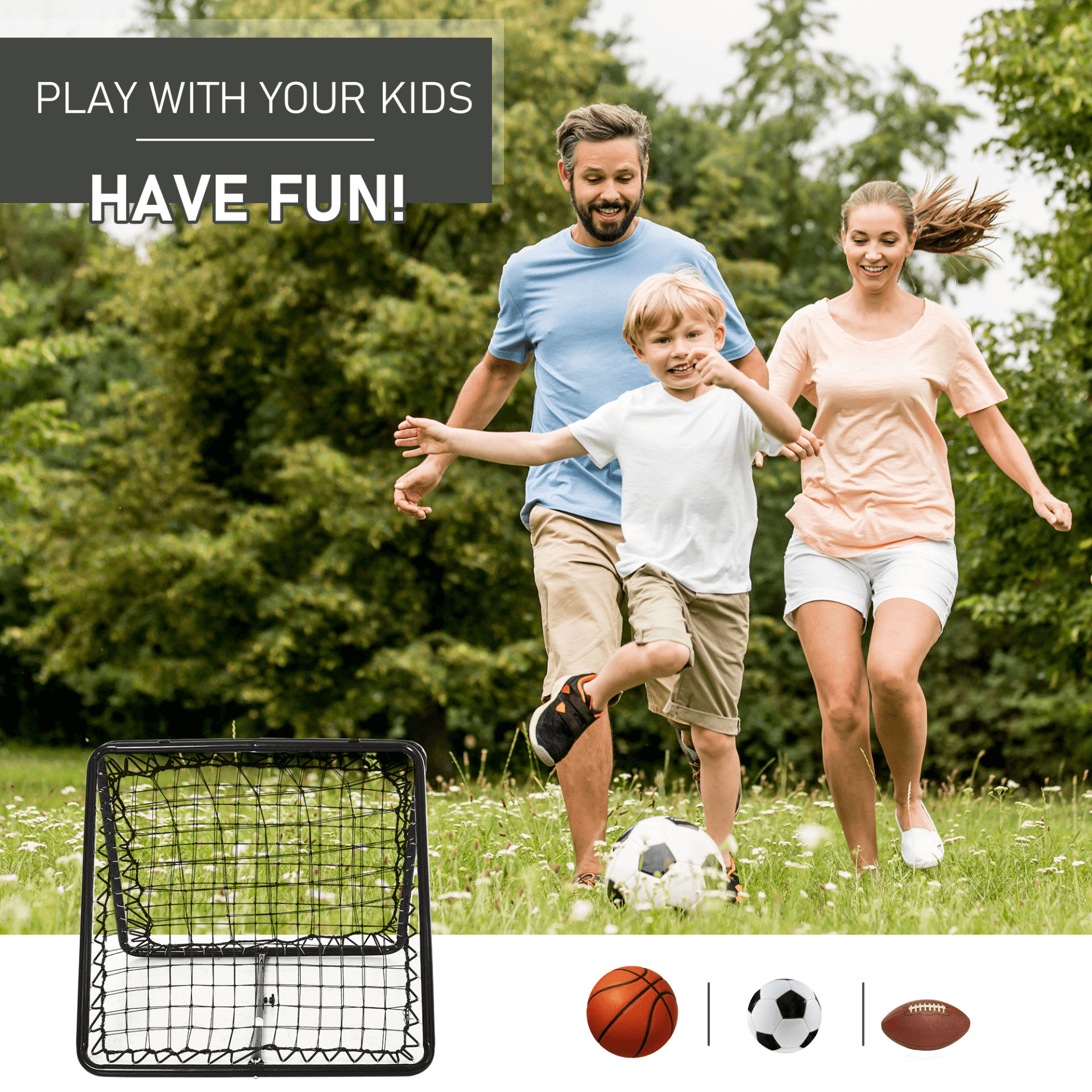 Adjustable Double-Sided Rebounder for Multi-Sport Training, Boost hand-eye coordination with our adjustable double-sided rebounder net. Ideal for soccer, baseball, basketball & more. Train like a pro!