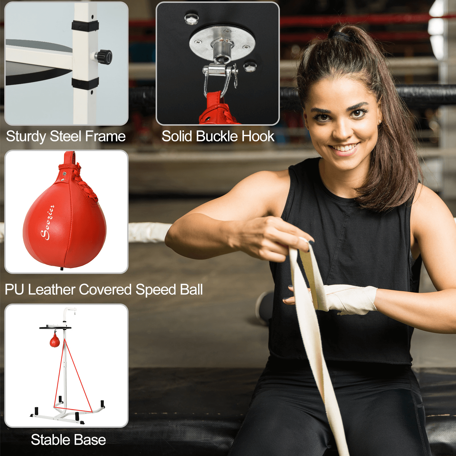 Boxing Punch Bag & Speed Ball Stand - Heavy Duty, Enhance your boxing training with this heavy-duty stand, featuring a punch bag hanger and speed ball station for improved timing, reflexes, and precision.