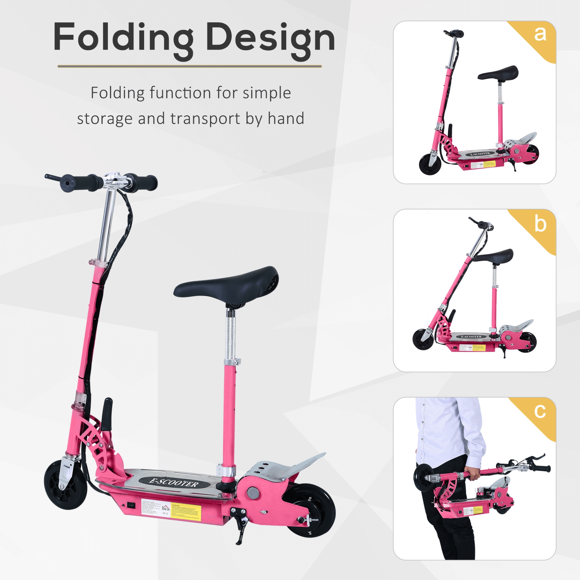 Kids Electric Scooter - 120W, Foldable, Pink, Discover our 120W foldable scooter with adjustable seat. Perfect for kids aged 7-12, offering a max speed of 10 km/h and a fun 6-8 km ride.