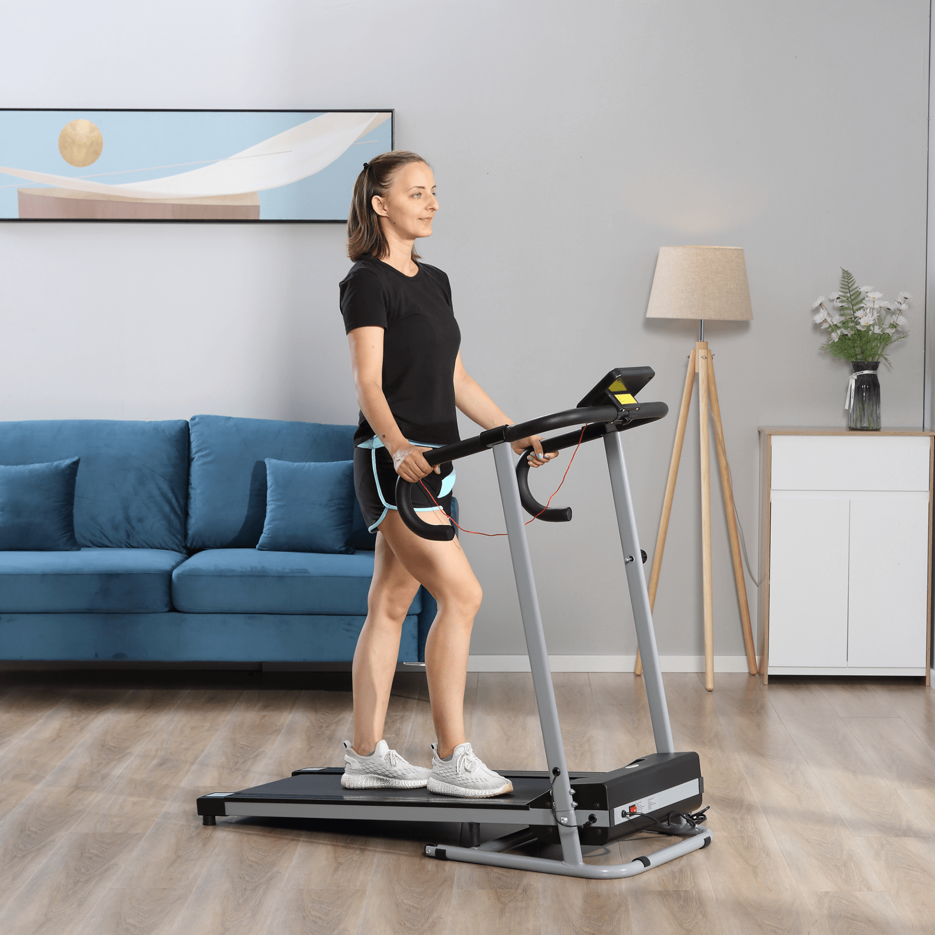 Unisex 1.25HP Foldable Electric Treadmill, Discover the Unisex 1.25HP Motorised Treadmill, ideal for home or office workouts with a 10km/h speed, compact design, and LCD monitor.