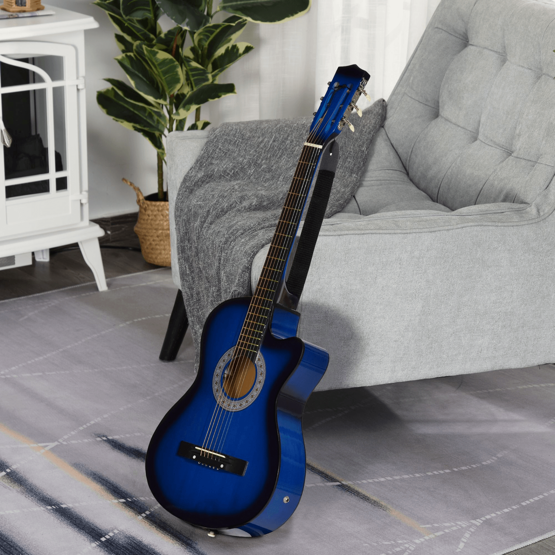 HOMCOM 38-Inch Acoustic Electric Guitar for Kids & Juniors, Discover the HOMCOM 38-Inch guitar, perfect for beginners with a premium gloss finish and case, designed for young musicians.