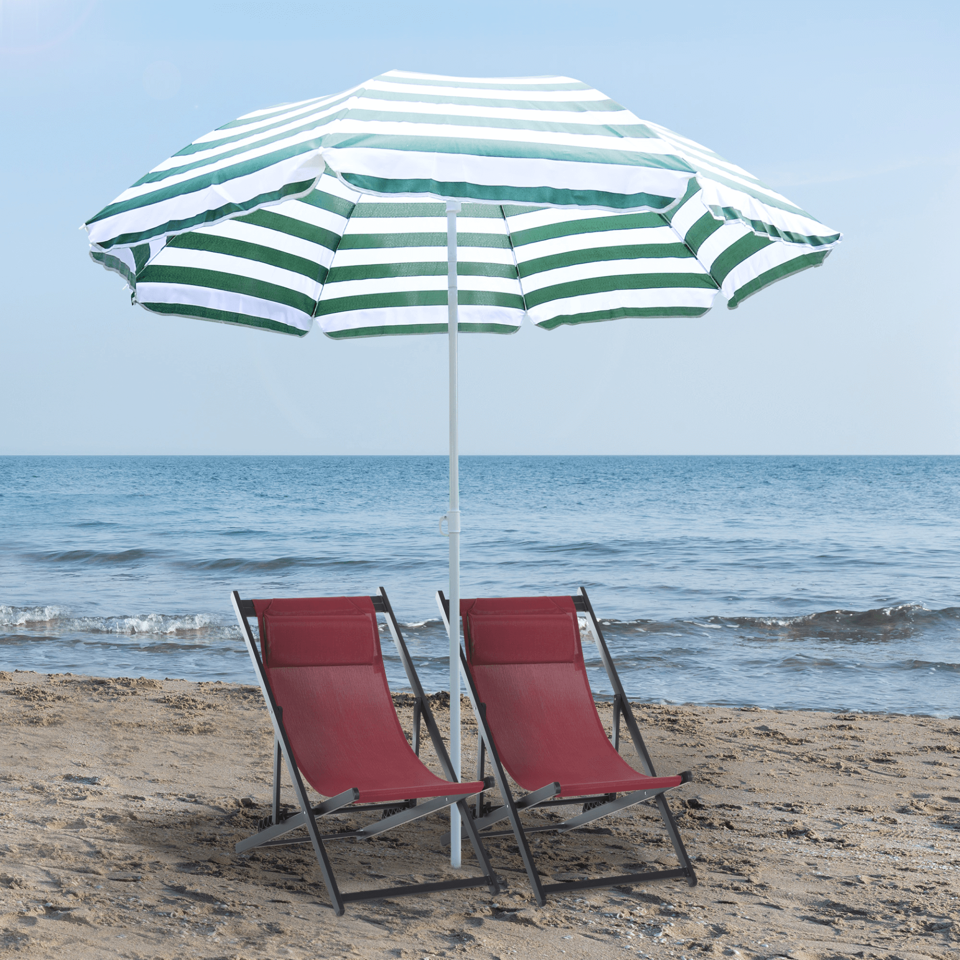 Large 1.8m Sun Umbrella with Adjustable Tilt, Enjoy ultimate outdoor relaxation with a 1.8m patio garden sun umbrella. Features adjustable tilt for perfect sunshade. Ideal for beach, garden, or patio.