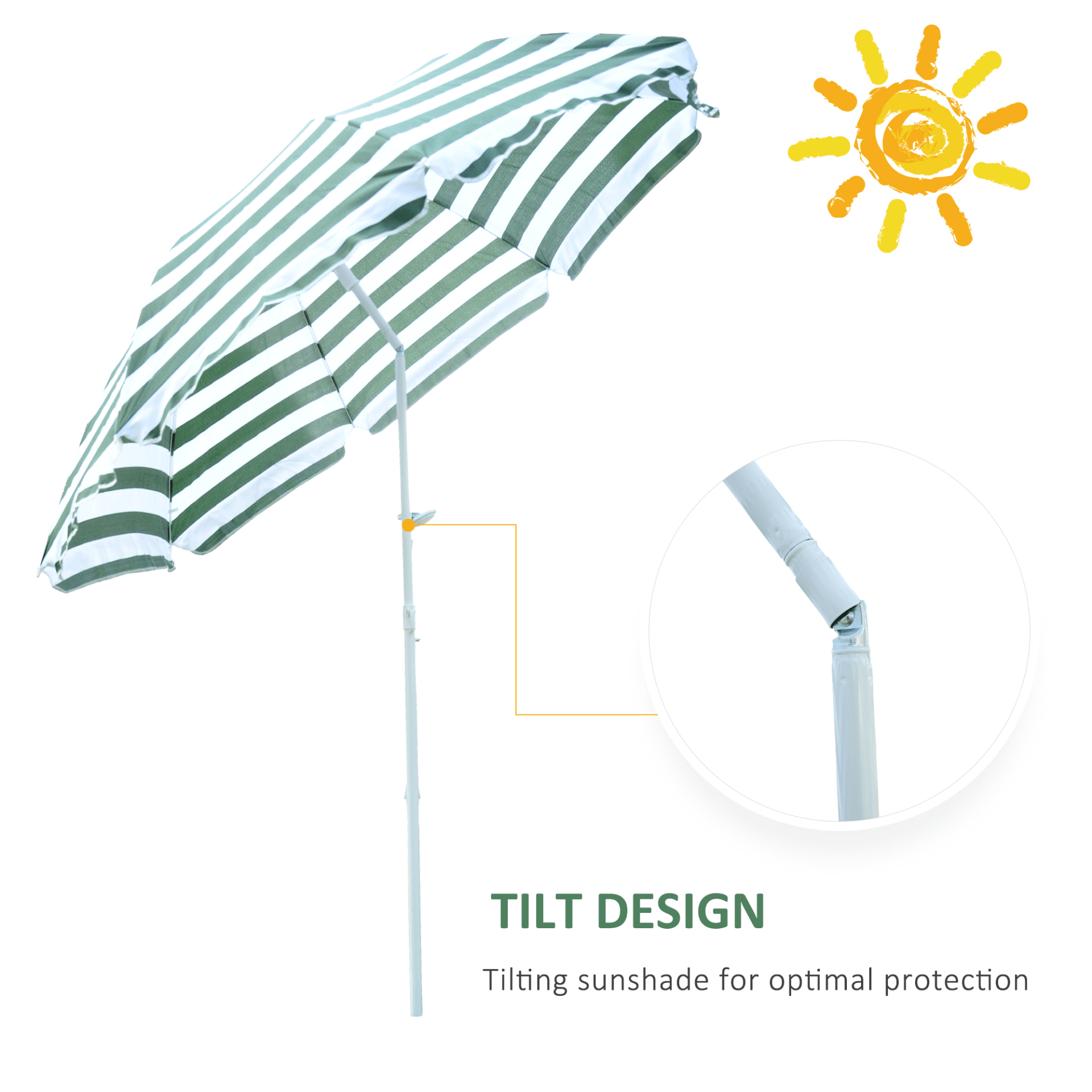 Large 1.8m Sun Umbrella with Adjustable Tilt, Enjoy ultimate outdoor relaxation with a 1.8m patio garden sun umbrella. Features adjustable tilt for perfect sunshade. Ideal for beach, garden, or patio.