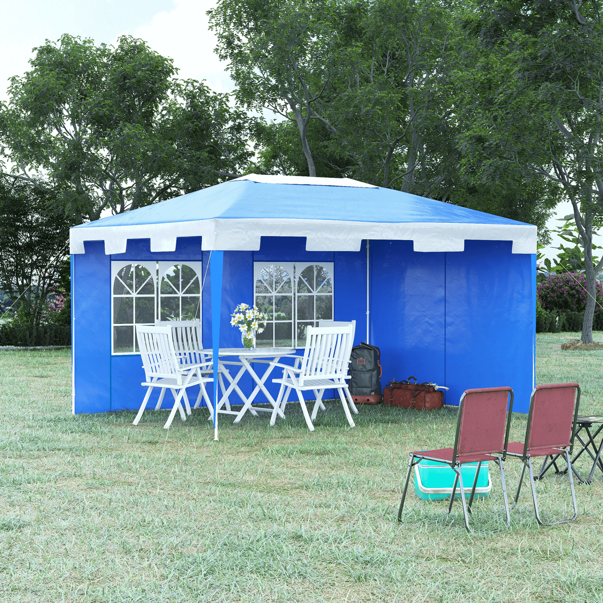 Blue 3x4m Garden Gazebo Marquee Party Tent with Sidewalls, Host memorable outdoor events with our weather-resistant gazebo. Perfect for parties, picnics, sports, and more.