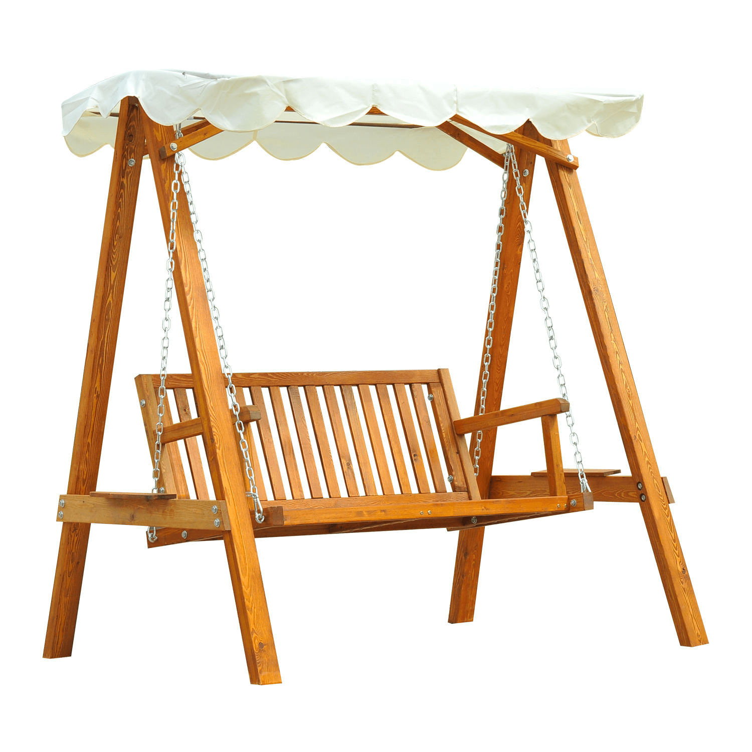 2 Seater Garden Swing Seat - Elegant Wooden Bench, Elegant 2-seater garden swing seat in cream white. Made from durable Larch wood, perfect for your garden, veranda, or poolside. Enjoy outdoor relaxation today!