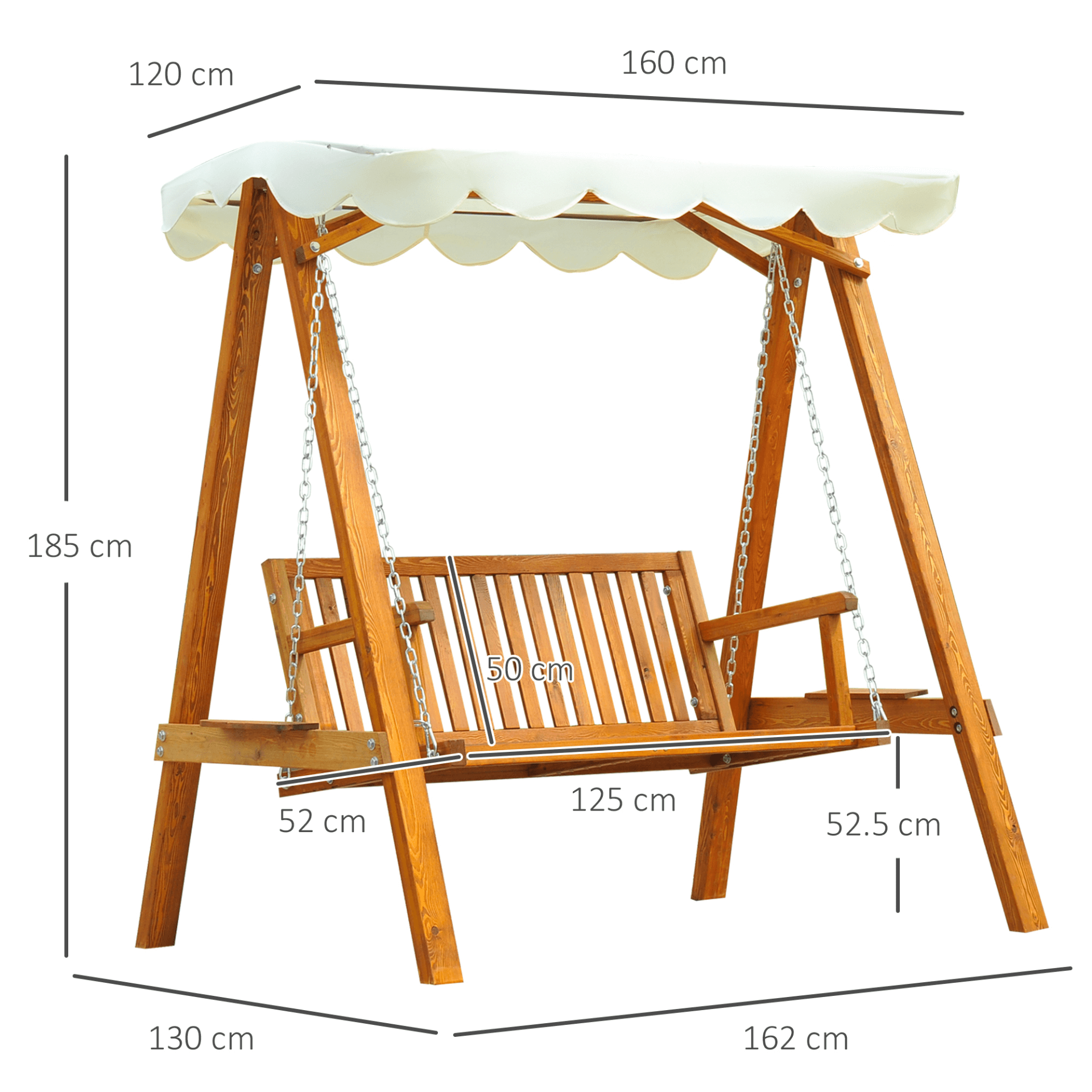 2 Seater Garden Swing Seat - Elegant Wooden Bench, Elegant 2-seater garden swing seat in cream white. Made from durable Larch wood, perfect for your garden, veranda, or poolside. Enjoy outdoor relaxation today!