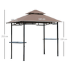 2.5M Double-Tier BBQ Gazebo - Coffee, Upgrade your BBQ setup with a 2.5M Double-Tier BBQ Gazebo in coffee, featuring side shelves and a sturdy steel frame for a stylish outdoor kitchen.