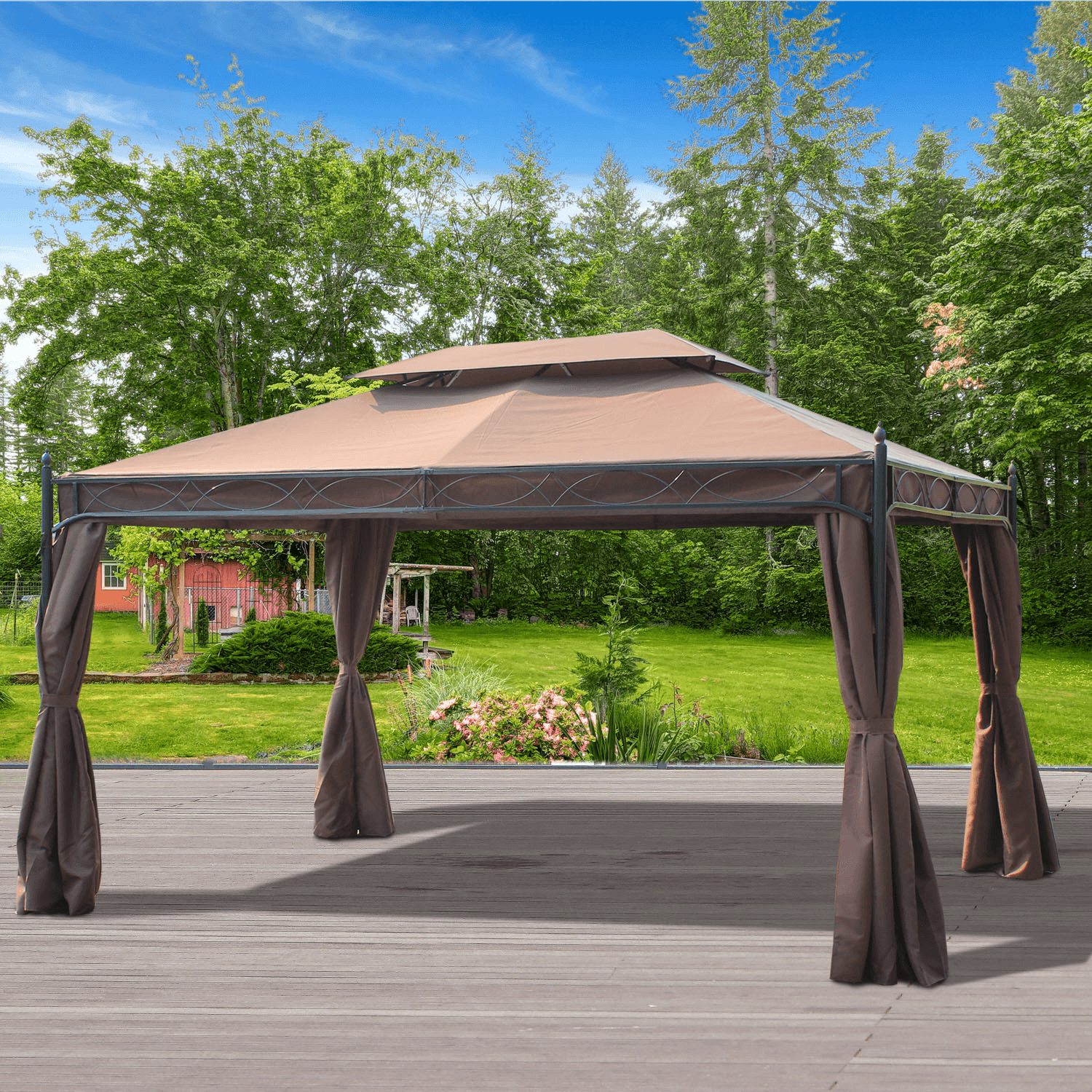 3x4m Garden Metal Gazebo with Sidewalls | Stylish Pavilion, Enhance your outdoor space with the durable 3x4m garden metal gazebo. Features UV-protected polyester roof, water-resistant sidewalls, and adjustable privacy.