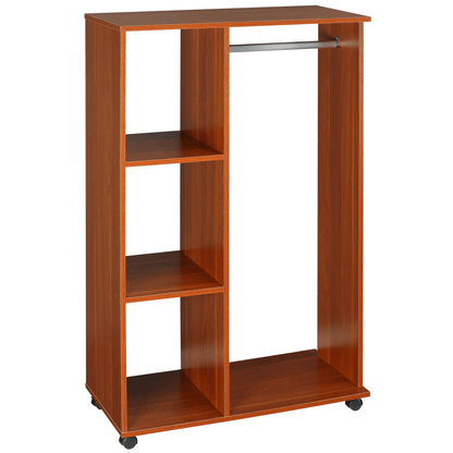 HOMCOM Open Wardrobe - Stylish Walnut Storage Solution, Optimize your space with the HOMCOM Open Wardrobe featuring a hanging rail and shelves on wheels, perfect for any bedroom.