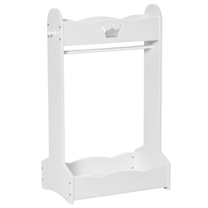 HOMCOM Kids Clothes Rail & Storage Shelves - Princess Design, Stylish and durable kids' wardrobe for ages 3-8. Includes hanging rail, shelves, and cute crown design for a magical touch in any room.