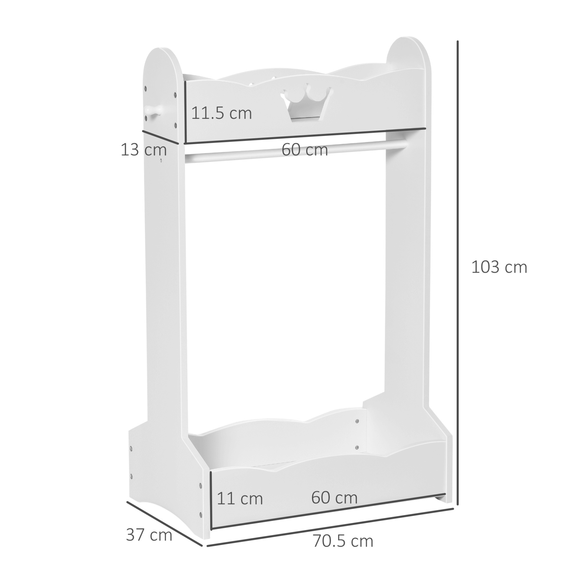 HOMCOM Kids Clothes Rail & Storage Shelves - Princess Design, Stylish and durable kids' wardrobe for ages 3-8. Includes hanging rail, shelves, and cute crown design for a magical touch in any room.