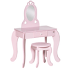 Kids Vanity Table & Stool Set - Pink Dressing Set, Perfect for imaginative play, this pink vanity set includes a mirror, stool, and storage drawer, providing a whimsical, enchanting space for girls.