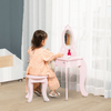 Kids Vanity Table & Stool Set - Pink Dressing Set, Perfect for imaginative play, this pink vanity set includes a mirror, stool, and storage drawer, providing a whimsical, enchanting space for girls.