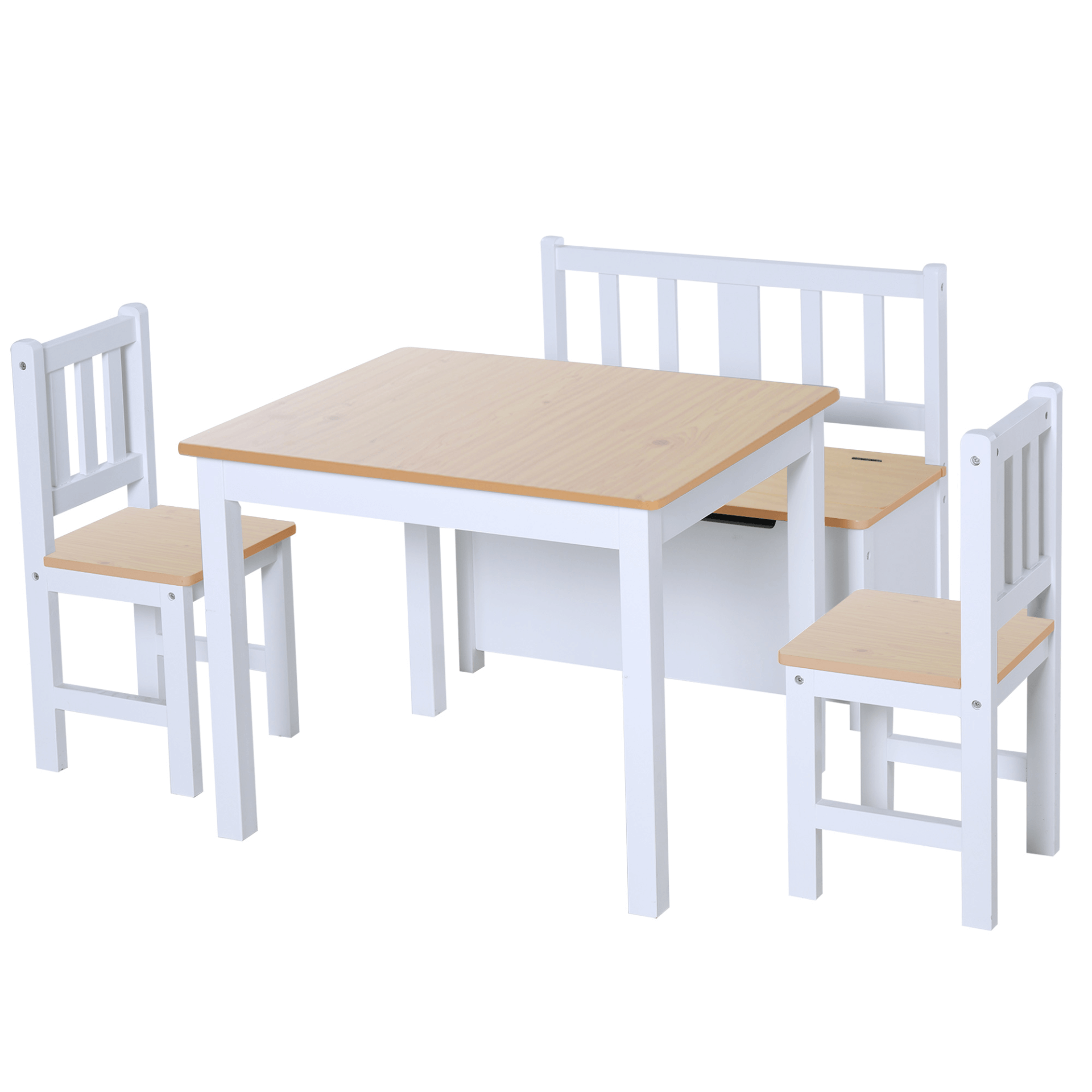 Kids Table & Chair Set with Storage - 4-Piece Furniture, Discover our Kids Table and Chair Set with Storage Bench. Ideal for ages 3+, this 4-piece set includes a table, storage bench, and 2 chairs for endless play.