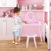 Kids Pink Fairy Vanity Set with Mirror & Stool, Discover the enchanting pink dressing table set, made with safe Pinewood and MDF, featuring a mirror and stool. Perfect vanity for your child's room!