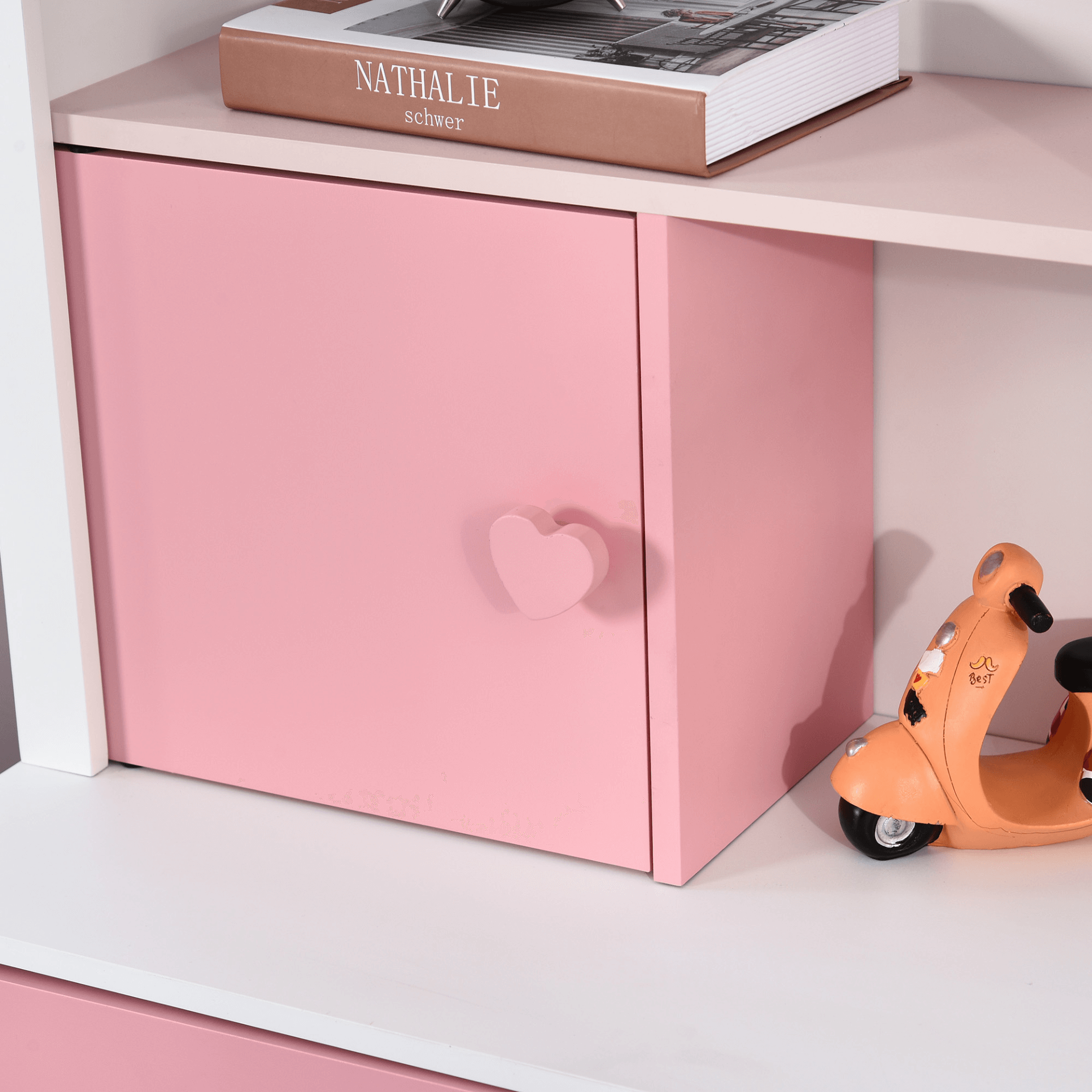 HOMCOM Kids Bookshelf Chest with Drawers & Wheels - Pink, Discover the versatile HOMCOM Kids Bookshelf in pink, a safe, fun storage solution for toys and books, featuring wheels and non-toxic materials.