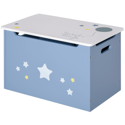 HOMCOM Kids Blue Wooden Toy Box Organizer, Colorful toy box with safety hinge, perfect for storing toys and books in bedrooms and playrooms. Keep your child's space organized!