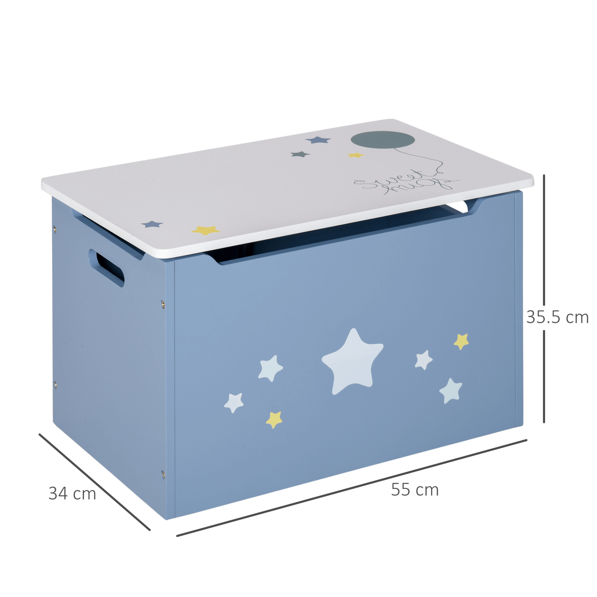 HOMCOM Kids Blue Wooden Toy Box Organizer, Colorful toy box with safety hinge, perfect for storing toys and books in bedrooms and playrooms. Keep your child's space organized!