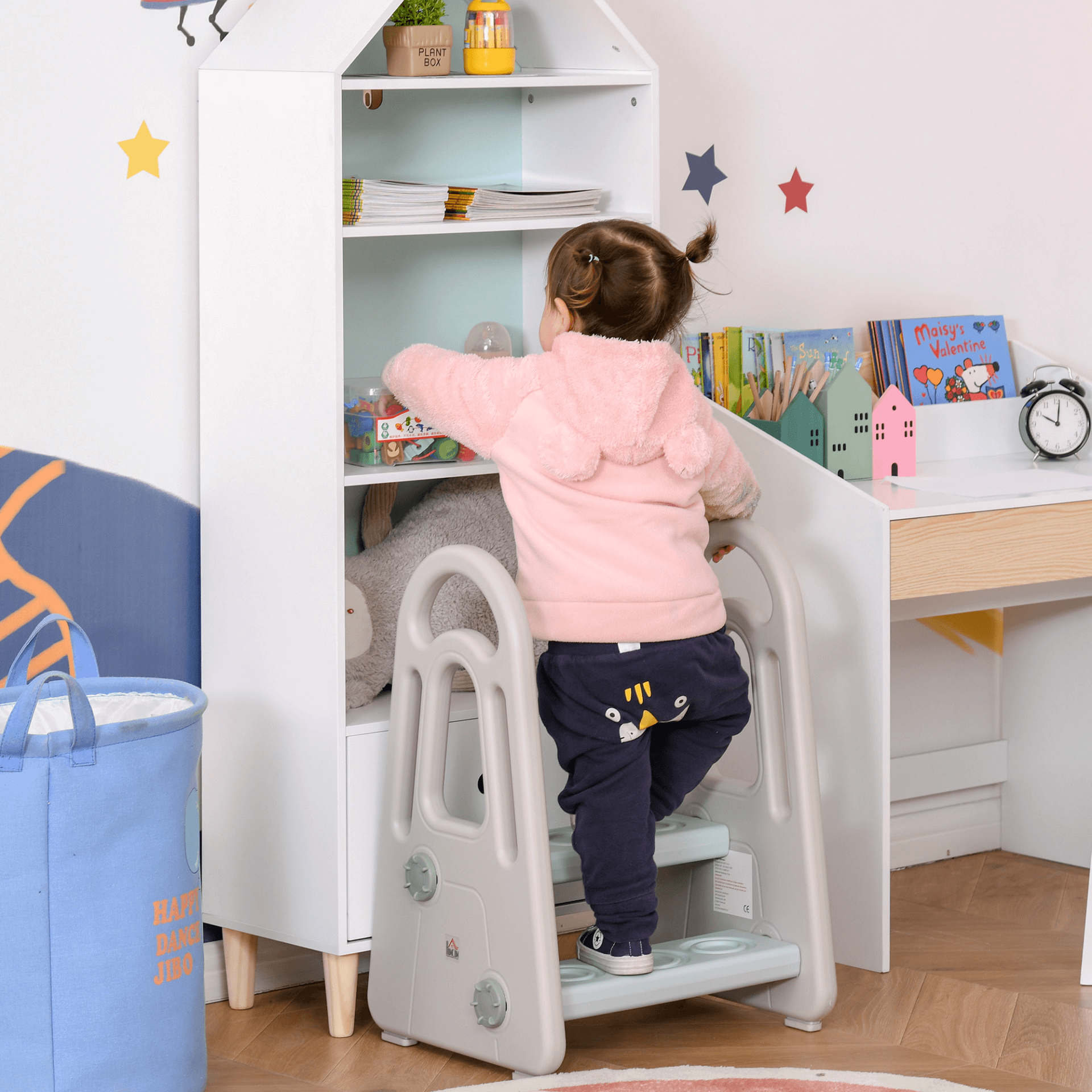 Kids Toddler Step Stool Ladder - Blue and Grey, Durable and stable toddler step stool for multi-scene usage. Perfect for kitchen, potty training, and more. Safe with easy-to-grip handle.