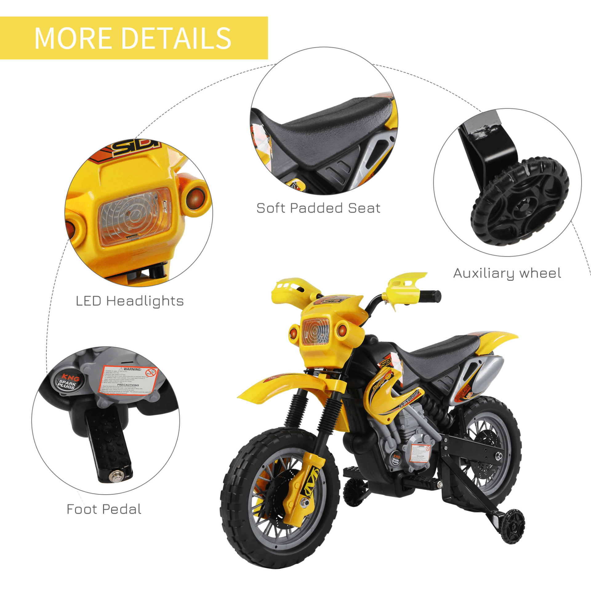 6V Electric Motorbike for Kids Ages 3-6, Yellow, Introduce your child to outdoor fun with the 6V Kids Electric Motorbike. Ideal for ages 3-6, this yellow ride-on toy fuels their imagination and playtime.