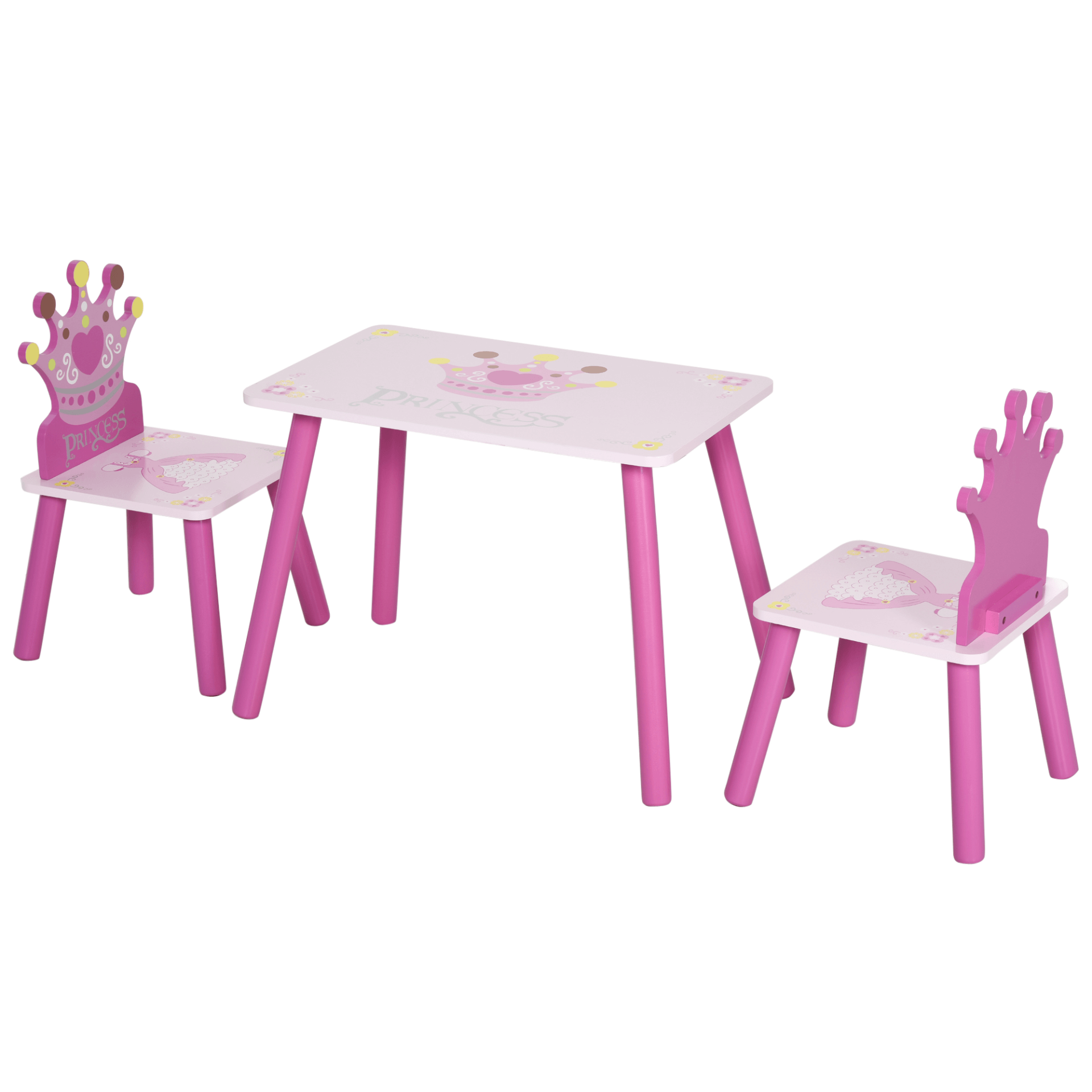 HOMCOM Princess & Crown Kids Table Set - 3-Piece Pink, Delight your little one with this safe and enchanting 3-piece pink table and chairs set, perfect for playdates and creative fun!