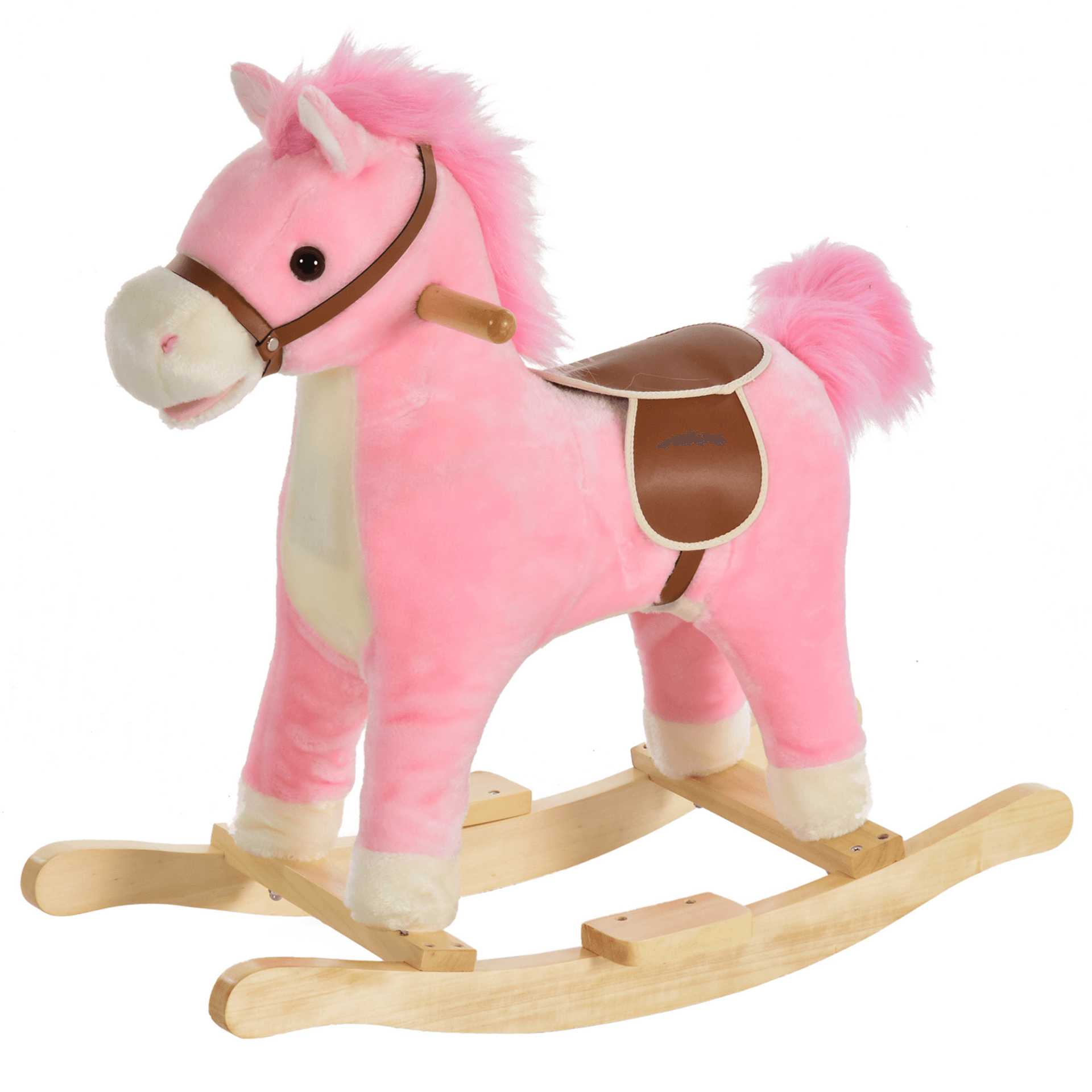 Kids Plush Rocking Horse with Sound and Movement, Pink, Interactive Kids Plush Rocking Horse with realistic sounds, moving mouth, and wagging tail. Perfect toy for children aged 36-72 months.