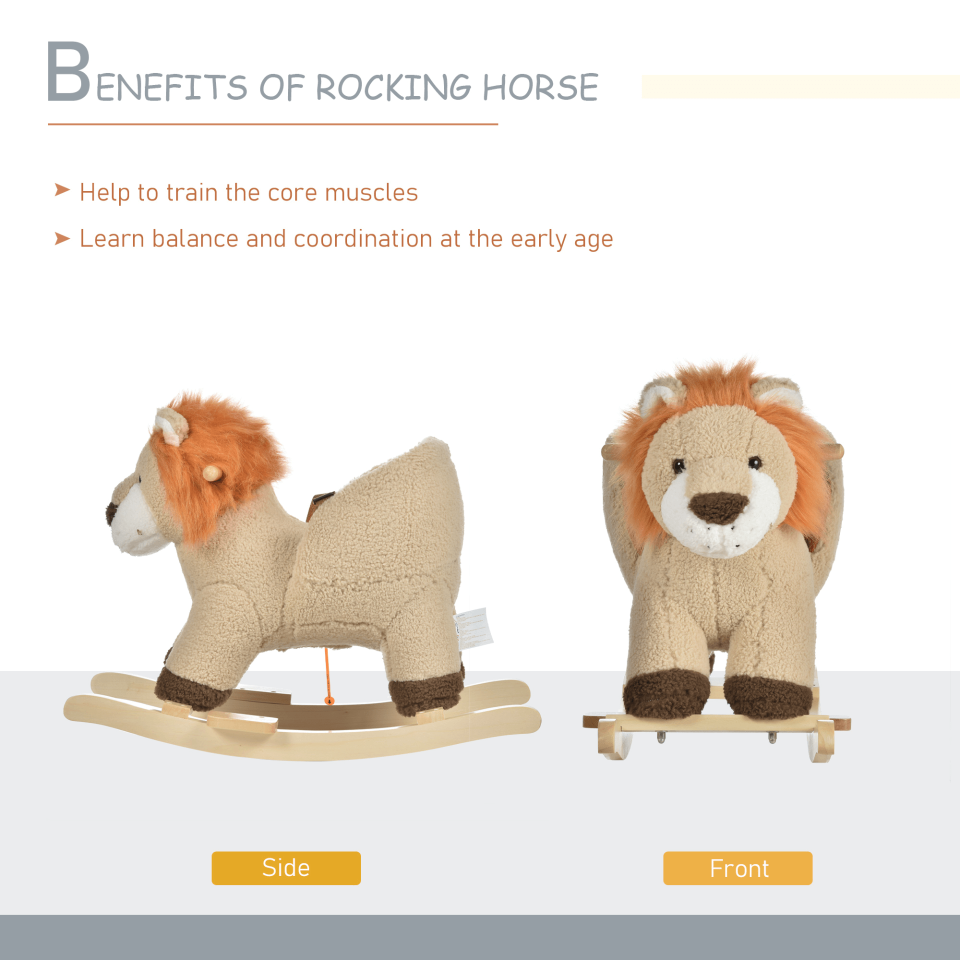 HOMCOM Kids Rocking Horse Lion - Plush Ride-On Toy, Ignite imagination with our plush lion rocking horse. Soft, safe, and fun for toddlers, with sound features and a sturdy wooden base.